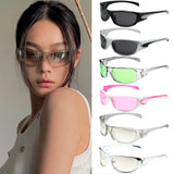Lianfudai Men's Silver Y2K Sunglasses Outdoor Cycling Sports Sun Glasses Women Vintage Shades Trendy Punk Goggle Eyewear 2000S Aesthetic