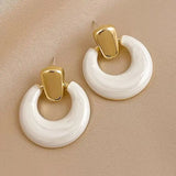 Lianfudai Exquisite Geometry Dripping Oil Earrings Trend Temperamental Big Circle Eardrop Euro-American Style Jewelry Gift