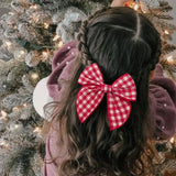 Lianfudai 1Pc 5.7 Inch Cheer Bowknot Hairpin Classic Plaid Christmas color Fabric Hair Clips Handmade for Kids Baby Girls Hair Accessories