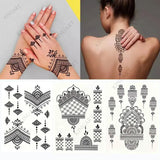 Lianfudai Black Henna Tattoo Stickers for Hands Temporary Tattoos Body Lace Tatoo Temporari Waterproof Fake Tattoo for Women Hena Tatoo