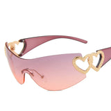 Lianfudai Punk Y2K Style Sunglasses Woman Love Heart Decoration Hip Hop Sun glasses Women Vintage Trendy Women's Sunglasses