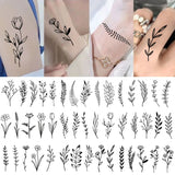 Lianfudai Waterproof Temporary Tattoo Stickers Black Flower Plant Small Size Tatto Flash Tatoo Fake Tattoos for Men Women Body Art