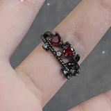 Lianfudai Irregular Red Crystal Glass Heart Aesthetic Rings for Women Y2K Gothic Animal Spider Ring Creative Grunge Jewelry Accessories