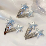 Lianfudai 1-20Pcs Star PU Hair Clips Metal Bobby Pin Y2K Silver BB Snap Clip Hairpins Cute Barrette Headwear Girls Women Hair Accessoires