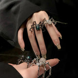 Lianfudai Gothic Punk Style Simulation Animal Spider Finger Rings For Women Men Adjustable Ring Funny Accessories Gift