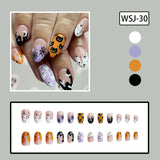 Lianfudai 24pcs Cartoon Spider Bat Fake Nails Short Rounds False Nails for Women Girl Wearable Halloween DIY Manicure Press on Nail Tips