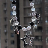 Lianfudai Retro Vintage Five-pointed Star Rhinestone Chain Pendant Necklace Y2k Punk Fashion Creative Clavicle Chain Necklace for Women