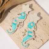 Lianfudai Bohemian Starfish Lobster Conch Seed Bead Drop Earrings for Women Handmade Ocean Animal Earrings Summer Beach Jewelry