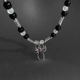 Lianfudai Punk Spider Pendant Necklaces Halloween Jewelry Women Men Cool Hip-hop Splice String Beaded Clavicle Chain Choker Necklace