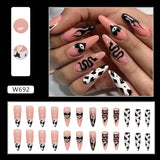 Lianfudai  24Pcs Long Stiletto Press on Nail Simple Wearable Fake Nail Full Cover Nail Tips Black Flame Design False Nail Manicure Nail Art