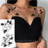 Lianfudai Sketch Flowers Sketch Tattoo Rose Blossoms Black and White Flowers Temporary Tattoos Sticker size: