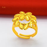 Lianfudai Ethiopia Dubai Flower Gold Color Arab Rings Resizable For Women Wedding Jewelry African Party Gift Nigerian Jewellery