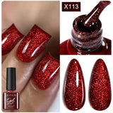 Lianfudai 7ml Metallic Gel Nail Polish Red Chrome Mirror Effect Thread Shell Nail Gel Quick Dry Semi Permanent UV Gel Nail Art