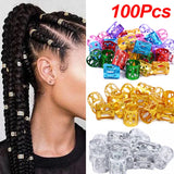 Lianfudai 100pcs Gold Silver Dreadlock Hair Rings Adjustable Cuff Clip Hair Braids Dirty Braids Bead Hairpin Girl Hair Accessorie Headwear