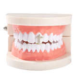 Lianfudai iced Out CZ Single Cross Teeth Grillz Gold Color Plated One Tooth Grills Rapper Hip Hop Top Fangs Hollow Grill