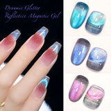 Lianfudai 7ml Cat Magnetic Gel Nail Polish Semi Permanent Dynamic Glitter Reflective Nail Gel Soak Off UV Gel Nail Art Varnish