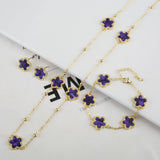 Lianfudai New Sweater Chain Five Point Star Creative Plant Plum Blossom Jewelry Set Shell Simple Bracelet/Necklace/Earrings Women's Clover