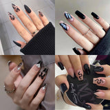 Lianfudai 24P Fashion Fake Nails With Design Leopard Full Cover False Nails Tips Black Brown Stiletto Press On French Artificial Nail Glue