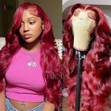 Lianfudai Dark Burgundy Color 13X4 Lace Front Wigs For Women 13x6 Lace Front Human Hair Wig 99J Body Wave Brazilian Hair Wig Glueless Wig