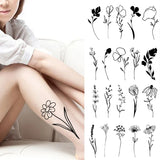 Lianfudai Waterproof Temporary Tattoo Stickers Black Flower Plant Small Size Tatto Flash Tatoo Fake Tattoos for Men Women Body Art