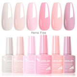 Lianfudai Nail Gel Polish Kit HEMA FREE Nude Pink Color Collection Self Leveling Full Coverage Nail Manicure Set 6Pcs Kit