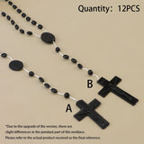 Lianfudai 12 PCS/Lot Factory Wholesale Multi-color Rosary Prayer Beads Classic Old Plastic Cross Pendant Necklaces Catholic Prayer Jewelry