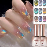 Lianfudai 8ml Reflective Magnetic Gel Nail Polish Rainbow Effect Soak Off Gel Semi Permanent Glitter Dynamic Cat Eyes Nail Art UV Gel