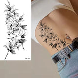 Lianfudai Sketch Flowers Sketch Tattoo Rose Blossoms Black and White Flowers Temporary Tattoos Sticker size: