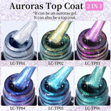 Lianfudai 7ML Aurora Top Coat Sparking Gel Nail Polish Semi Permanent UV Gel 2 In 1 Function Top Coat UV LED Nail Art Gel Varnish