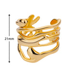 Lianfudai Stainless Steel Rings For Women Men Gold Color Hollow Wide Open Ring Female Male Fashion Wedding Party Finger Jewelry Gift 2024