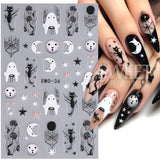 Lianfudai Cartoon Skull Halloween Nail Art Stickers Pink Bones Ghost Cat Moon Tree Owl Stripes Lines Winter Christmas Manicure Decoration