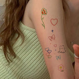 Lianfudai  6pcs NewCartoon Pattern Colored Flower Heart Temporary Tattoo Stickers Waterproof Magic Tattoo Disposable Tattoo Stickers