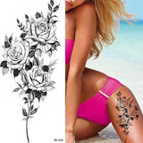 Lianfudai Sketch Flowers Sketch Tattoo Rose Blossoms Black and White Flowers Temporary Tattoos Sticker size: