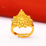 Lianfudai Ethiopia Dubai Flower Gold Color Arab Rings Resizable For Women Wedding Jewelry African Party Gift Nigerian Jewellery