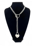 Lianfudai 1 Pc Fashion Love Heart Thick Chain Exaggerat Personality Simple Silver Colour Necklace Men Women Daily Party