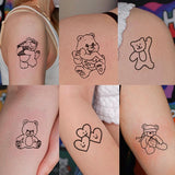 Lianfudai 30pcs Cartoon Bear Design Waterproof Temporary Tattoo Sticker Cute Heart English Letter Tattoo Body Art for Women Men