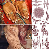 Lianfudai Brown Henna Stickers for Hand Flower Temporary Henna Tattoos for Women Fake Tatoo Waterproof Mehndi Designs Wedding Tattoo Hena