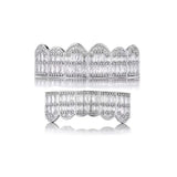 Lianfudai Hip Hop Full CZ Iced Out Teeth Grillz Caps Bling Cubic Zircon Micro Pave Top & Bottom Charm Grills Set For Men Women Jewelry