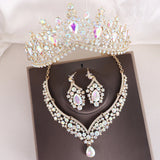 Lianfudai Baroque 3pcs/set Bridal Wedding Crown Princess Queen Water Drop AB Crystal Tiaras Necklace Earrings New Jewelry Sets