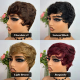 Lianfudai Short Human Hair Wigs Pixie Cut Straight perruque bresillienne for Black Women Machine Made Wigs With Bangs Cheap Glueless Wig