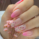 Lianfudai 24Pcs Almond Fake Nails Gradient Pink Flower Designs Full Cover False Nails for Women Spring Summer Press on Nails Tips 2024