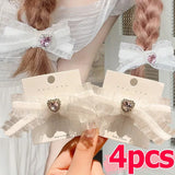 Lianfudai White Lace Bow Hair Clip Lolita Cute Puff Girl Small Barrettes Women Ballet Bobby Pin Trend Sweet Hairside Headwear Accessories