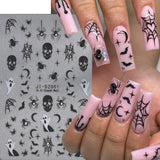 Lianfudai Spider Nail Art Stickers Halloween Design Ghost Skull Spider Webs Pumpkin Nail Decors Y2K Diamond Charms Manicure Decals GLJI-DZ