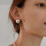 Lianfudai European Style Punk Fashion Geometric Half Metal Big Ball Round Stud Earrings for Women Girls Party Accessories