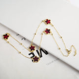 Lianfudai New Sweater Chain Five Point Star Creative Plant Plum Blossom Jewelry Set Shell Simple Bracelet/Necklace/Earrings Women's Clover