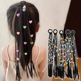 Lianfudai Kids Hair Accessories Little Girls Square Elastics Ponytail Holders Children Beads Cute Hair Band Baby Heart Colorful Hair Tie