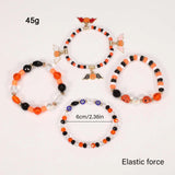 Lianfudai 4 Pcs Halloween Pumpkin Bat Pendant Bracelets for Women Punk Ghost Beaded Charm Bracelet Sets Girls Party Jewelry Accessories