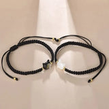 Lianfudai Y2K Natural Moonstone Obsidian Bracelet For Women Simple Handmade Cute Black White Cat Couple Bracelet Jewelry Party Accessories