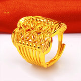 Lianfudai Ethiopia Dubai Flower Gold Color Arab Rings Resizable For Women Wedding Jewelry African Party Gift Nigerian Jewellery