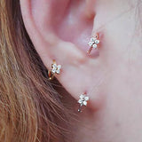 Lianfudai Dainty Flower Earclip Earrings for Women Piercing Cartilage Ear Ring Cute Zircon Gold Color Women's Aesthetic Jewelry KDE028